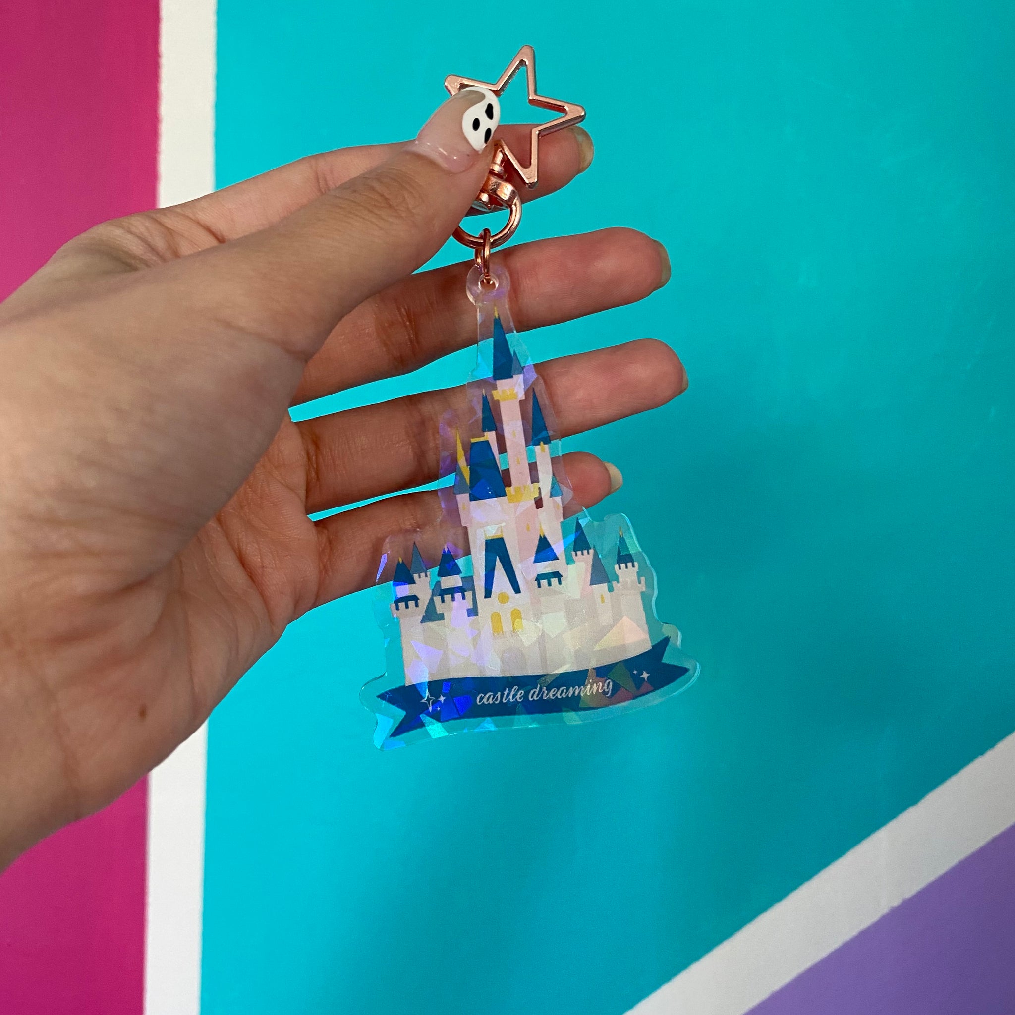 Holographic Castle Dreaming Keychain